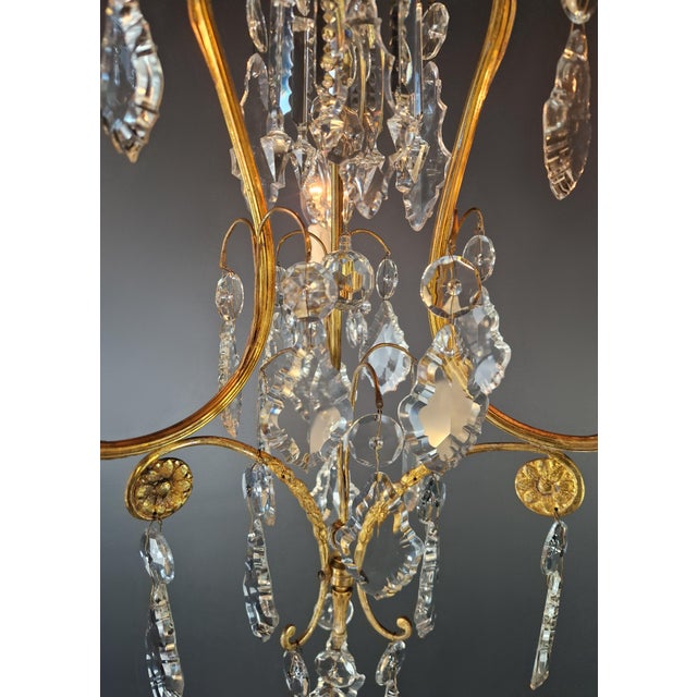 1930s Art Nouveau Brass Crystal Chandelier Ceiling Lamp For Sale - Image 9 of 10