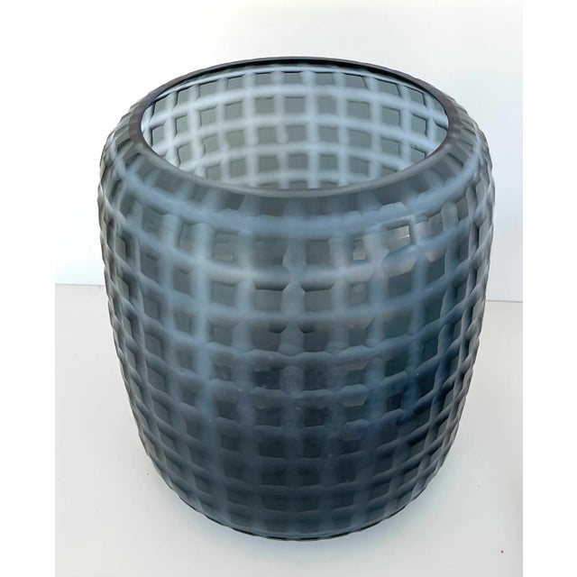 Stylish Revelation Modern Smokey Gray Glass Waterways Hurricanes/Vases Set of 2, showroom floor samples 10.5x10.5x12