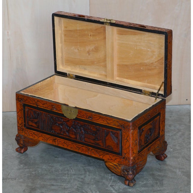 Antique Chinese Hand Carved Camphor Wood Travelling Trunk, 1900s For Sale - Image 13 of 17