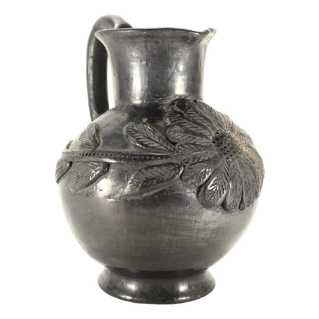 Mid-Century Black Clay Pottery Barro Negro Oaxaca Coyotepec Pitcher Dona Rosa For Sale