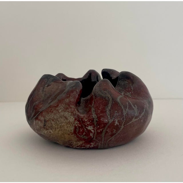 Handcrafted ceramic vessel / bowl / vase / catchall. Beautiful burgundy glaze with gray and taupe abstract design. Artist...