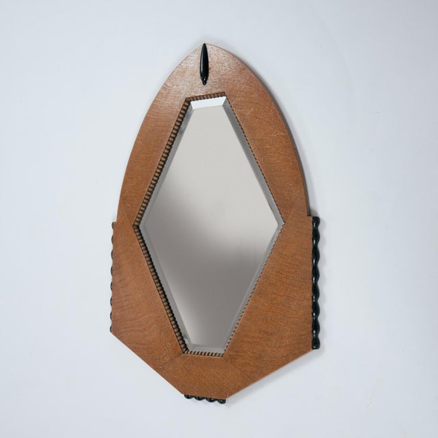 Vintage Dutch Art Deco Oak Mirror with Ebonized Details, 1920s For Sale - Image 12 of 15