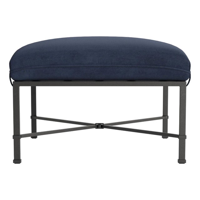 Brown Jordan Venetian Ottoman, Textured Pewter frame with Fusion Neptune fabric For Sale