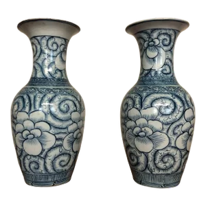 Pair of Blue and White Large Vintage Chinese Porcelain Vases