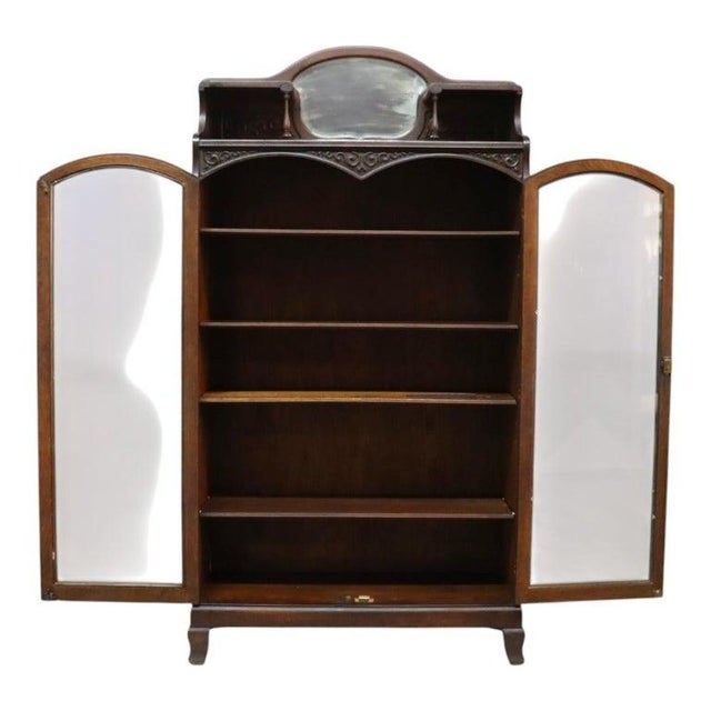 Arts & Crafts Oak 2-Door Bookcase With Mirrored Top C1910 For Sale - Image 6 of 10