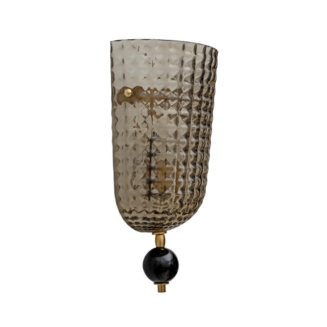 Pair of Smoked Murano Glass Wall Sconces with Wavy and Twisted Pattern. We love the simple lines of this pair and the...