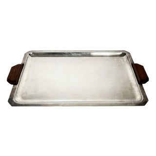 Art Deco Silver-Plated Metal and Wood Tray, France, 1910s For Sale