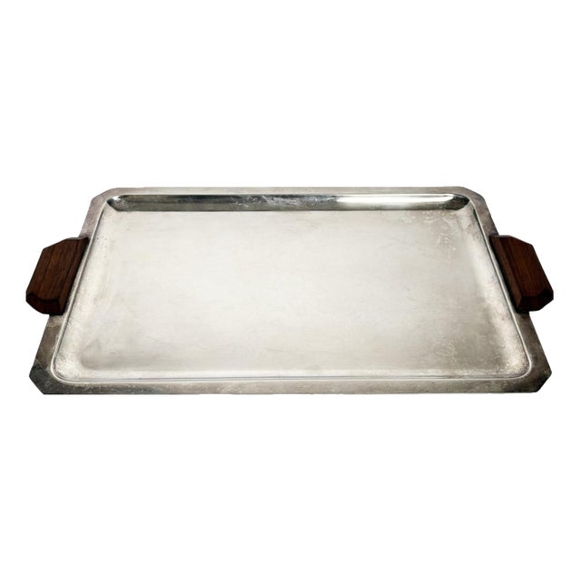 Art Deco Silver-Plated Metal and Wood Tray, France, 1910s For Sale