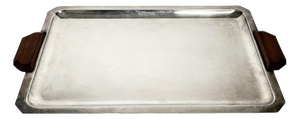 Art Deco Silver-Plated Metal and Wood Tray, France, 1910s
