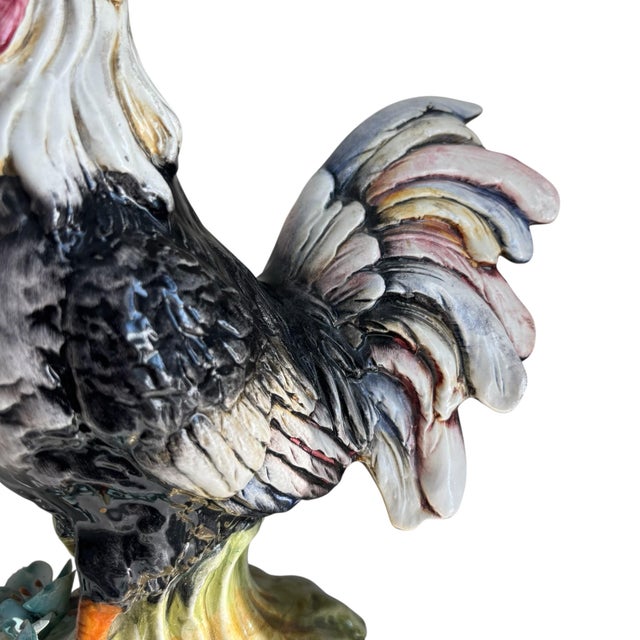 Vintage Italian Majolica Hand Painted Ardalt Rooster Figurine Floral Detail For Sale - Image 9 of 10