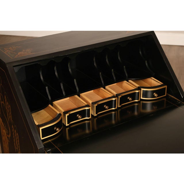 Black Queen Anne Style Chinoiserie Slant Front Writing Desk For Sale - Image 8 of 18