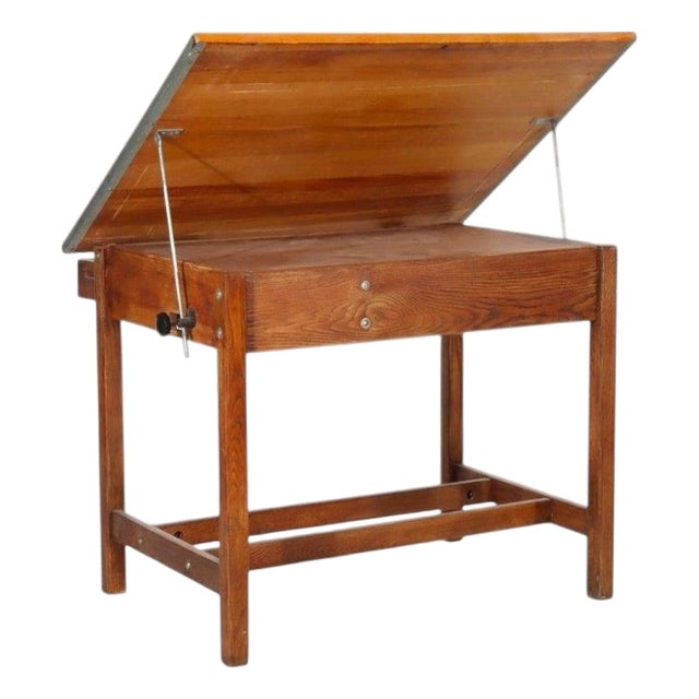 Antique Arts & Crafts Oak Adjustable Drafting Table C1930 For Sale