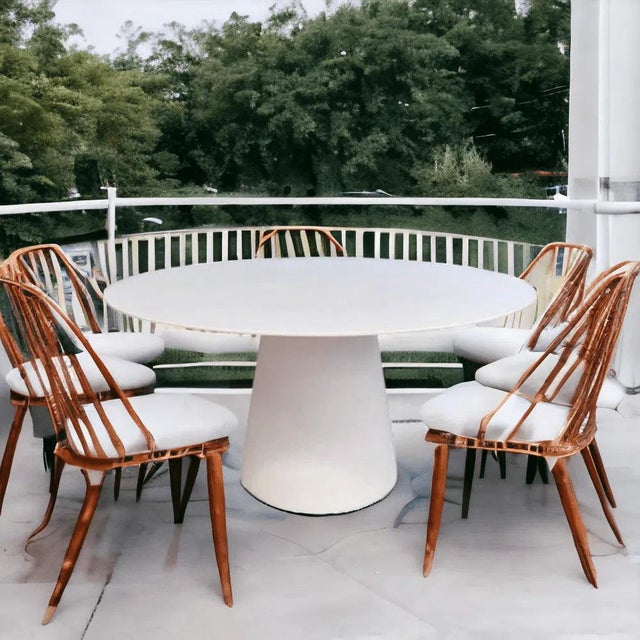 Indoor/Outdoor White Resin Concrete Round Dining Table | Chairish