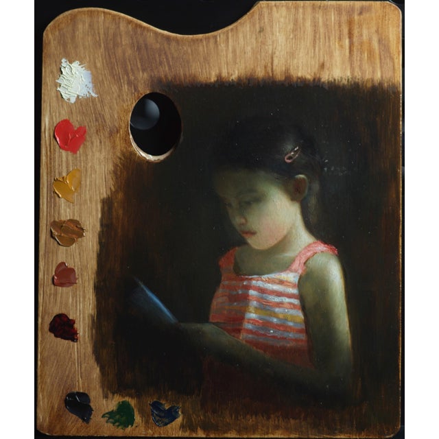 Untitled portrait by Luis Borrero | Oil Painting of a girl reading a book For Sale