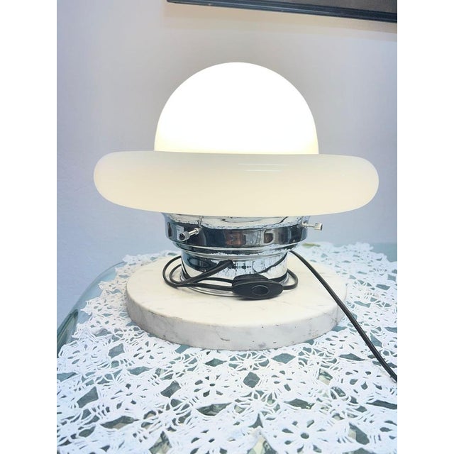 Space Age UFO Table Lamp in Steel with Marble and Opaline Glass, 1970s For Sale - Image 9 of 14