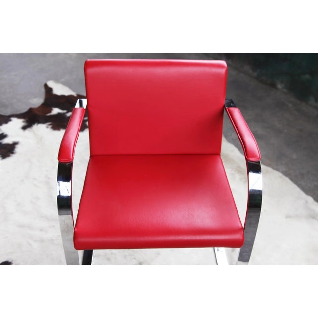 1990s Mid Century Modern Red Flat Chromed Bar Brno Chair Mies Van Der Rohe For Sale - Image 9 of 11