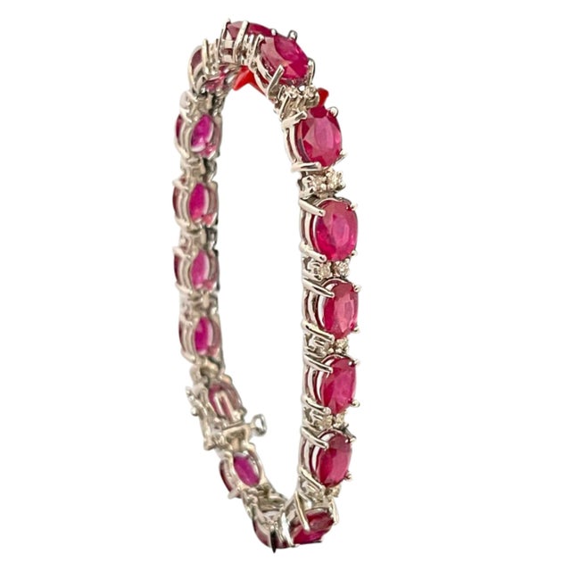 24 Carat Ruby & 1 Carat Diamond Affordable Tennis Bracelet 14 Karat White Gold For Sale - Image 15 of 18