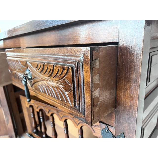 20th Century Large Catalan Spanish Baroque Carved Walnut Credenza or Buffet For Sale - Image 11 of 12