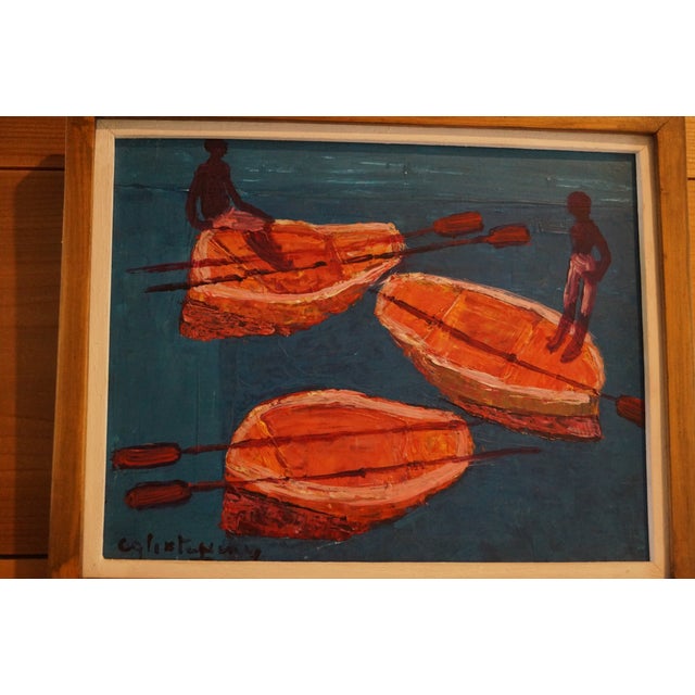 Calixte Henri Haitian Painting of Boys in Boats For Sale - Image 9 of 10
