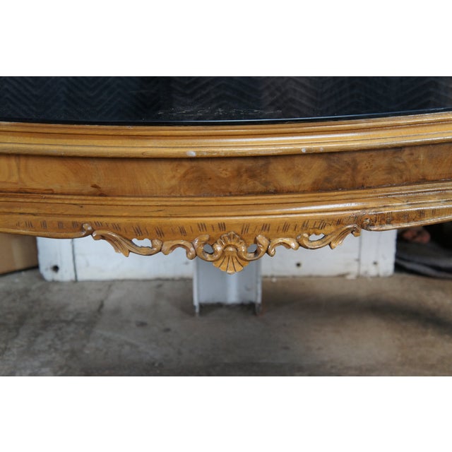 Antique Italian Baroque Venetian Walnut Burl Black Top Glass Dining Table Desk For Sale - Image 4 of 18