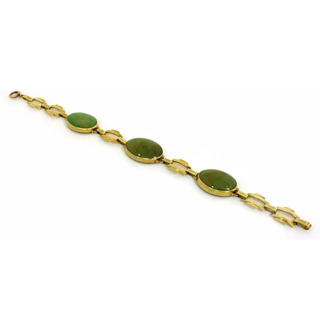 Contemporary Jade 14k Yellow Gold Oval & Bar Link Bracelet For Sale - Image 3 of 4