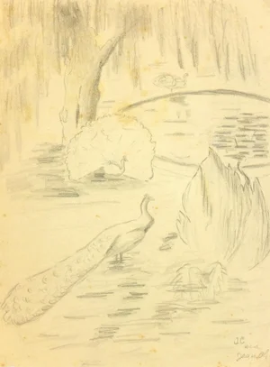 Vintage French Landscape - Peacock Pond