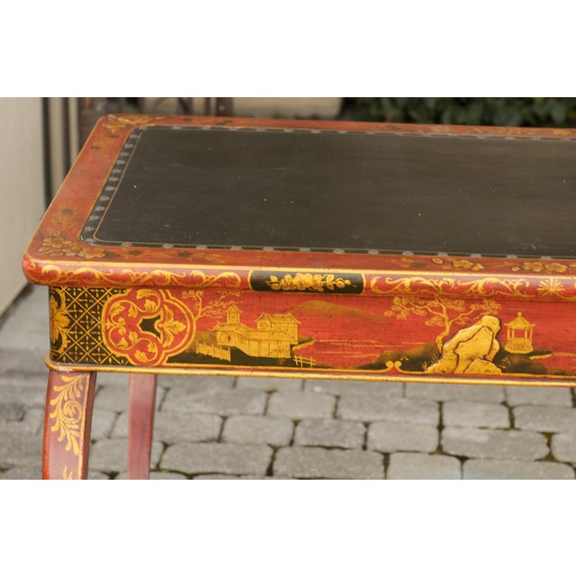 Wood English Regency 1820s Table with Red Lacquered, Gold and Black Chinoiserie Decor For Sale - Image 7 of 12