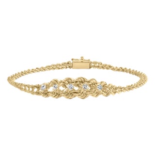 10K Yellow Gold 1/4 Cttw Round-Cut Diamond Basket Weave Rope Chain Style 7" Bracelet (H-I Color, I1-I2 Clarity) For Sale