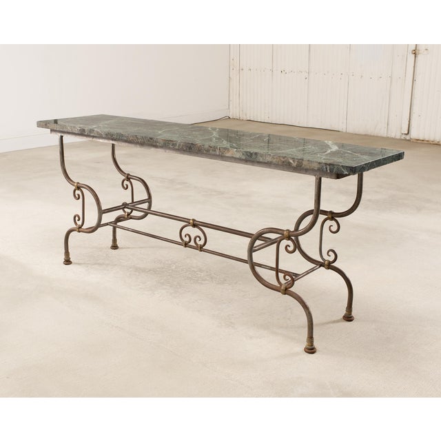 French Belle Époque Steel Marble Bronze Pâtisserie Table Console For Sale - Image 17 of 18