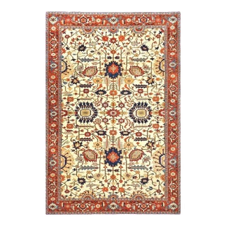 Persian Serapi 7x11 Ivory, Rust, & Blue Recreation Handmade Area Rug #1141228 For Sale