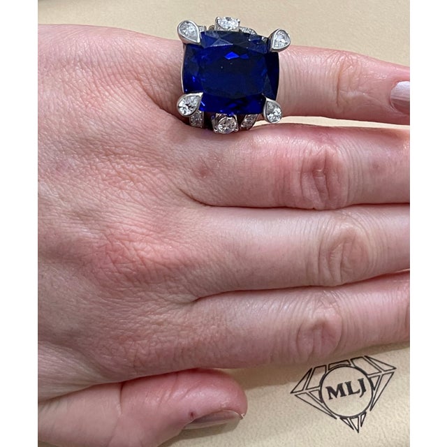AGL Certified Natural 35.12 Carat Cushion-Cut Tanzanite Ring 4.5 Carat Diamonds For Sale - Image 14 of 18