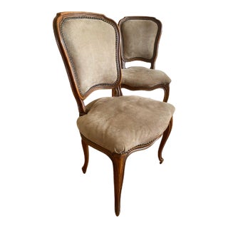 Three Early 20th Century French Walnut Carved Side Chairs c.1900 For Sale