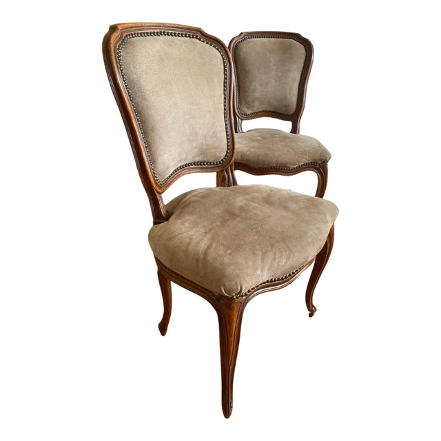 Three Early 20th Century French Walnut Carved Side Chairs c.1900 For Sale