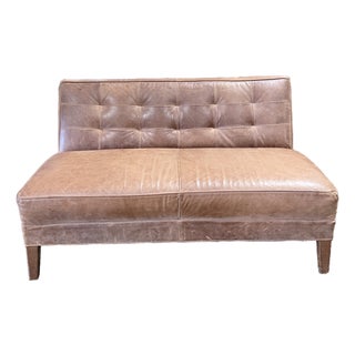 Mitchell Gold + Bob Williams Tufted Brown Leather Bench Settee For Sale