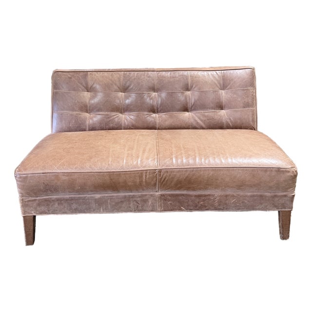 Mitchell Gold + Bob Williams Tufted Brown Leather Bench Settee For Sale