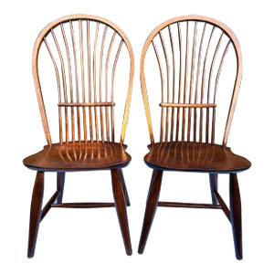 1990’s Nichols and Stone High Sheaf Back Windsor Chairs - A Pair