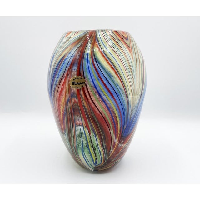 Murano Multicolor Striped Cased Glass Vase, 1960s For Sale - Image 17 of 18