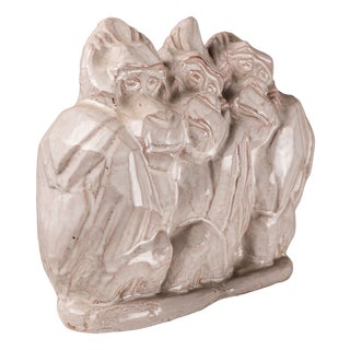 Art Deco Glazed Craquelé Ceramic Sculpture with Three Gorillas, 1940s For Sale