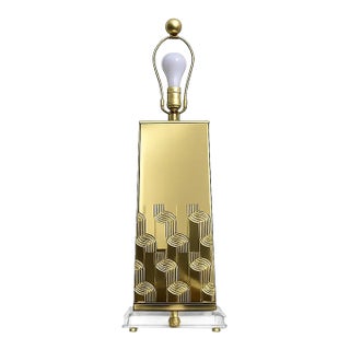 1970s Pierre Cardin Style Brass and Lucite Table Lamp For Sale