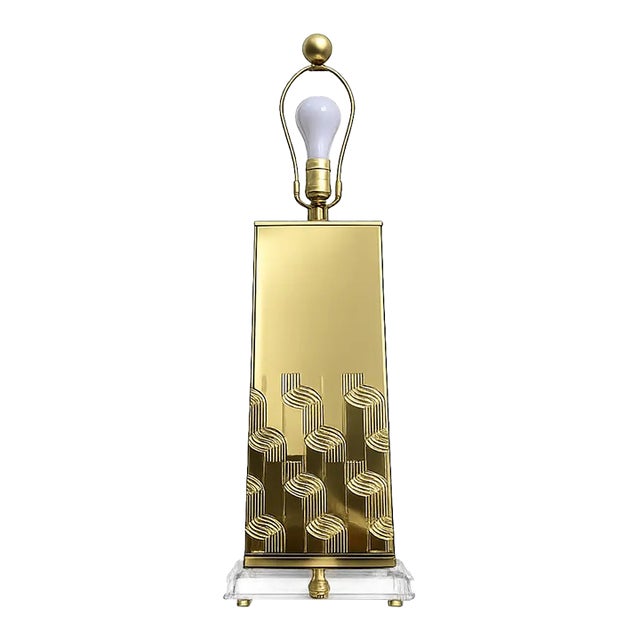 1970s Pierre Cardin Style Brass and Lucite Table Lamp For Sale