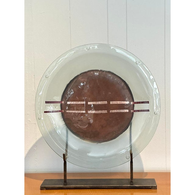 This captivating vintage Mexican art glass sculpture is a striking example of modern abstract design and artisanal studio...