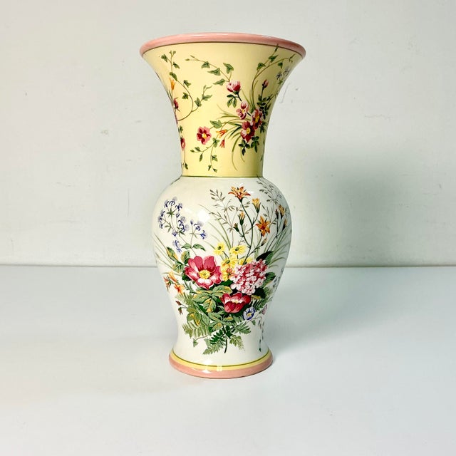 Chippendale 1990s Vintage Boho Chic Chippendale Laura Ashley Home Floral Botanical Transferware Vase. For Sale - Image 3 of 11