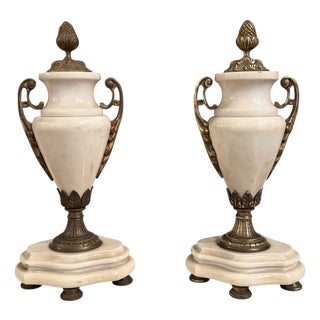 20th Century White Marble and Bronze Vases, Set of 2 For Sale