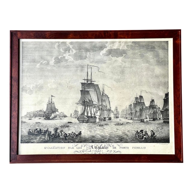 Nautical Ships Evacuation Italy Napoleon War 1796 Print, Framed For Sale