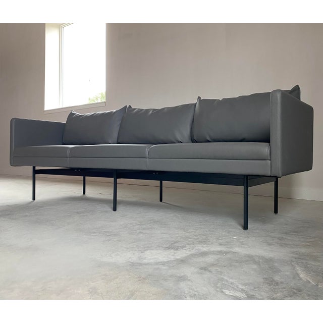 Minimalist Kimball Whittaker Faux Leather Lounge Sofa For Sale - Image 6 of 17