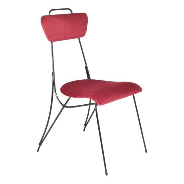 French Midcentury Metal and Velvet Chair, 1950s For Sale