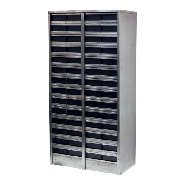 Large Industrial Burnished Steel Cabinet of Drawers For Sale