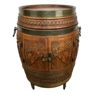 Vintage French Style Barrel Drink Cabinet in Oak For Sale