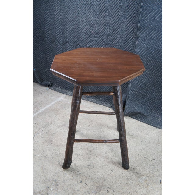 Mid 20th Century Rustic Old Hickory Style Octagonal Oak Adirondack Log Side Table Pedestal Stand For Sale - Image 9 of 10