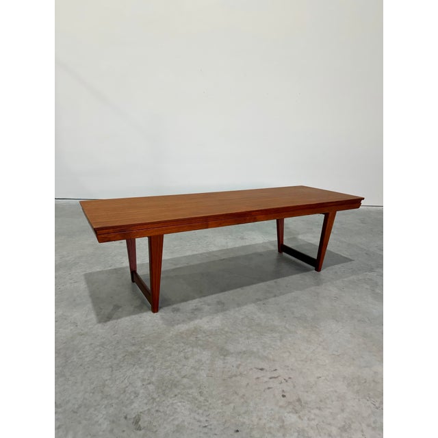 Large Mid Century Modern Danish Teak Bench With Pull Out Tray For Sale In Tampa - Image 6 of 12